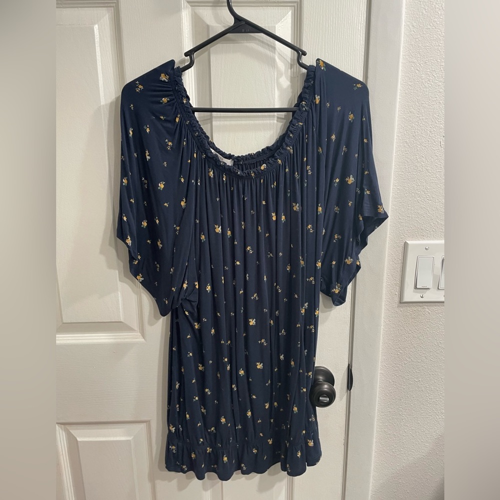 VENUS Floral Top-Navy 2X